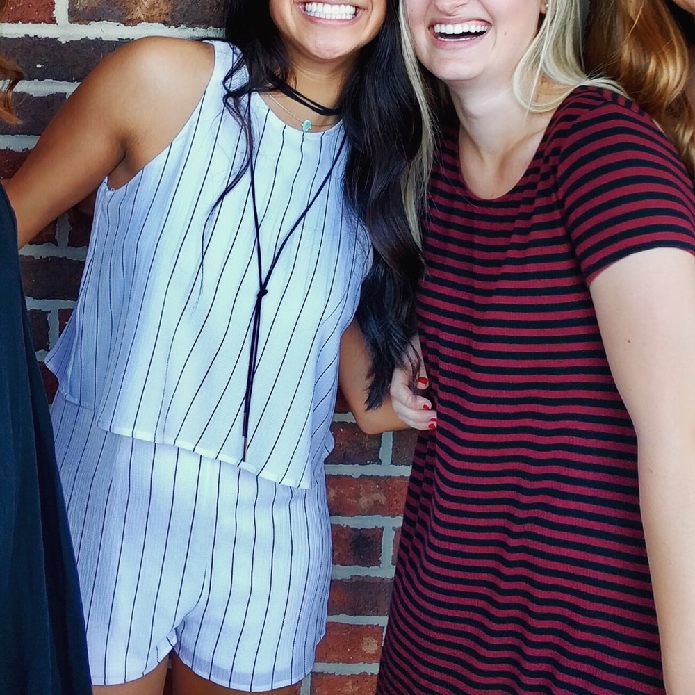 Black and white striped romper